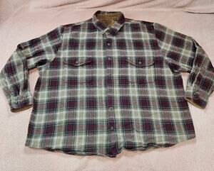 Faded Glory Brawny Originals Corduroy Collar Plaid Flannel Button Down Shirt 2XL